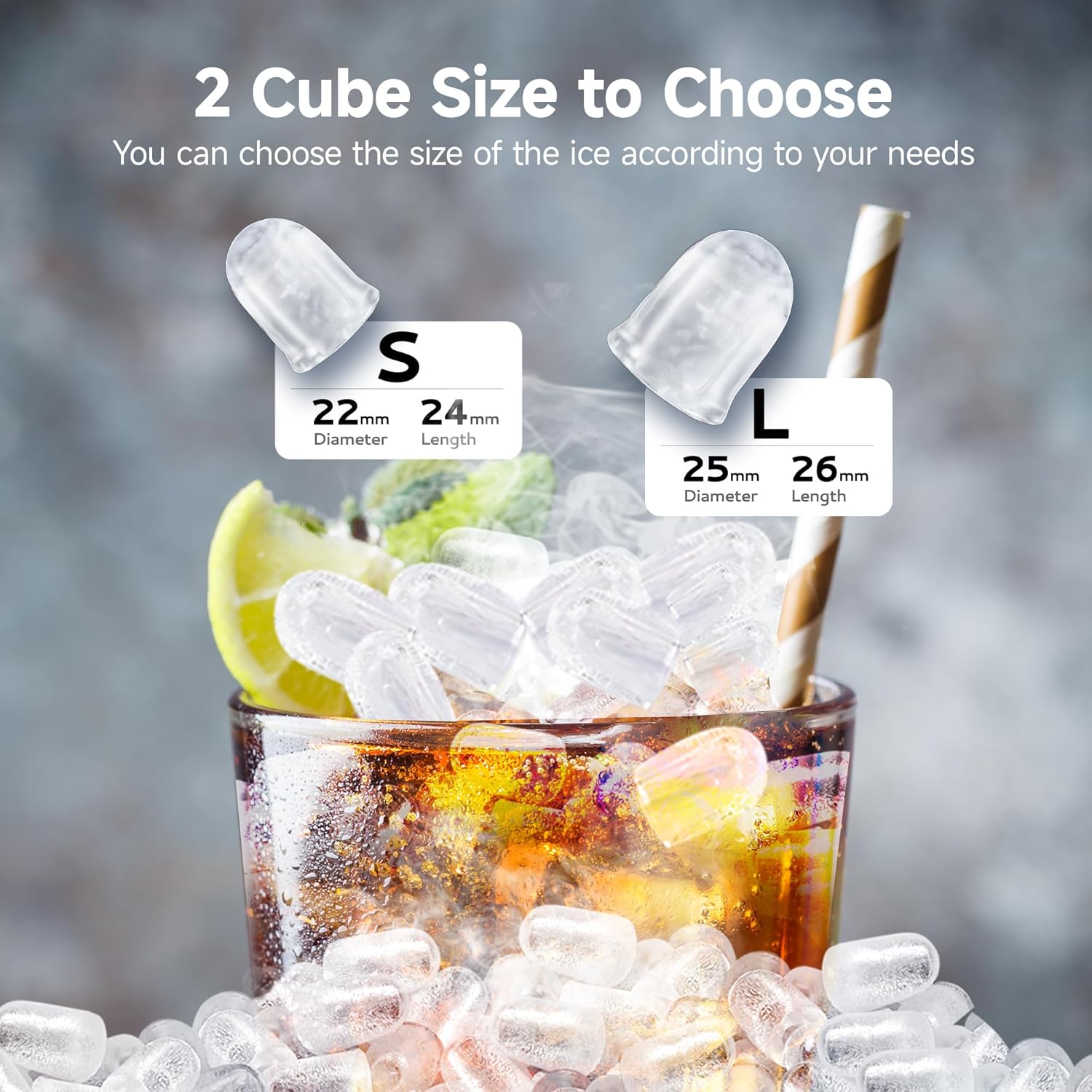 EUHOMY Ice Maker Countertop with Carry Handle, 9 Cubes Ready in 6 Mins, 26.5lbs/24H, Self-Cleaning, 2 Sizes of Bullet Ice with Basket and Scoop, Portable Ice Maker Machine for Home, Kitchen, Office - Image 4