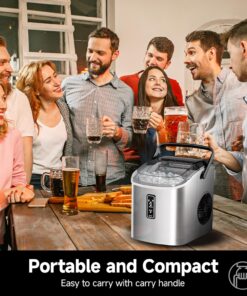 EUHOMY Ice Maker Countertop with Carry Handle, 9 Cubes Ready in 6 Mins, 26.5lbs/24H, Self-Cleaning, 2 Sizes of Bullet Ice with Basket and Scoop, Portable Ice Maker Machine for Home, Kitchen, Office