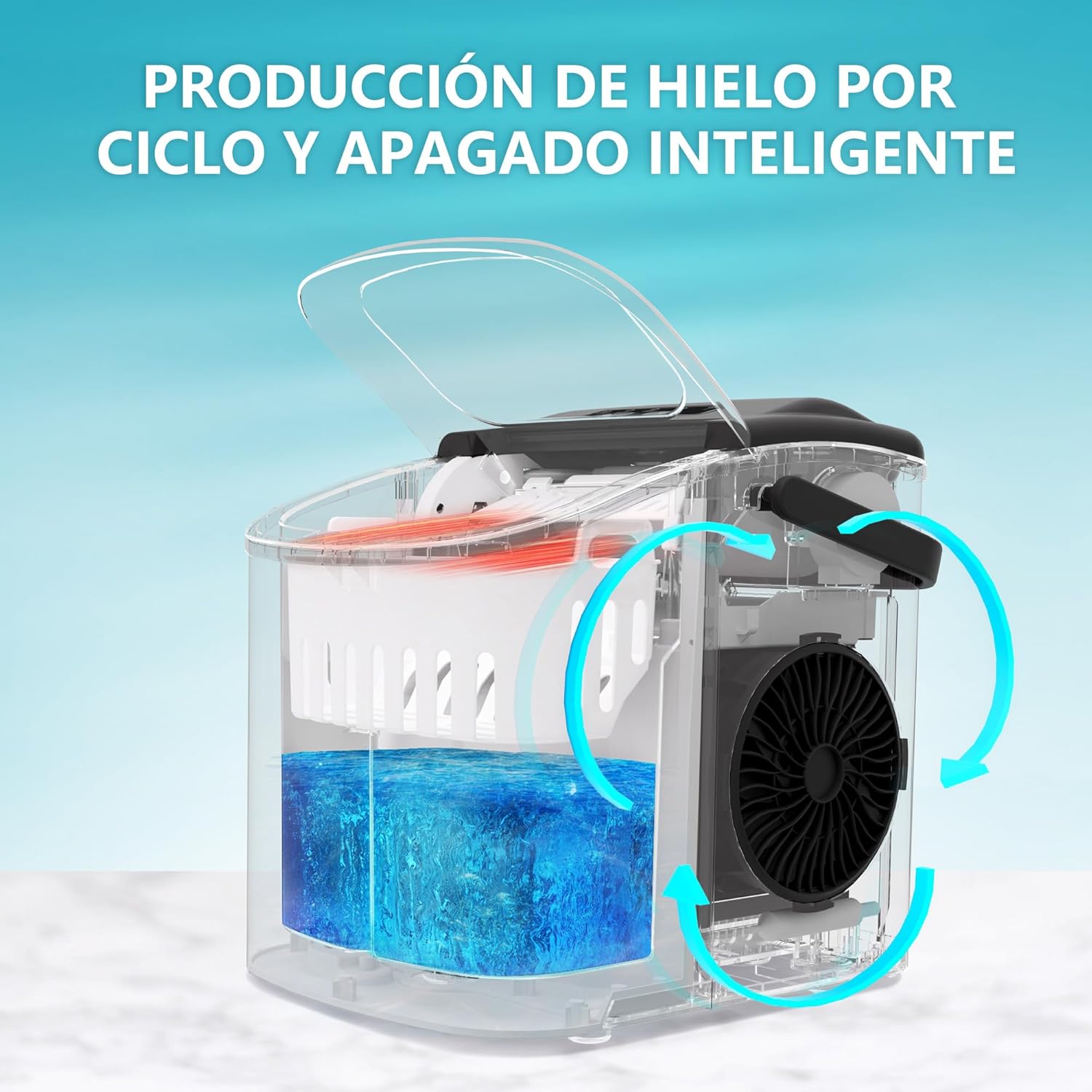 EUHOMY Ice Maker 12kg/24H, 9 Cubes in 6 Minutes, Self-Cleaning Ice Maker, 2 Ice Sizes, with Handle, Ice Shovel and Basket, Suitable for Home/Kitchen/Office/Bar Black - Image 5