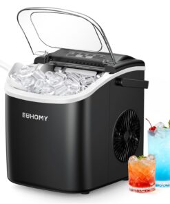 EUHOMY Ice Maker 12kg/24H, 9 Cubes in 6 Minutes, Self-Cleaning Ice Maker, 2 Ice Sizes, with Handle, Ice Shovel and Basket, Suitable for Home/Kitchen/Office/Bar Black