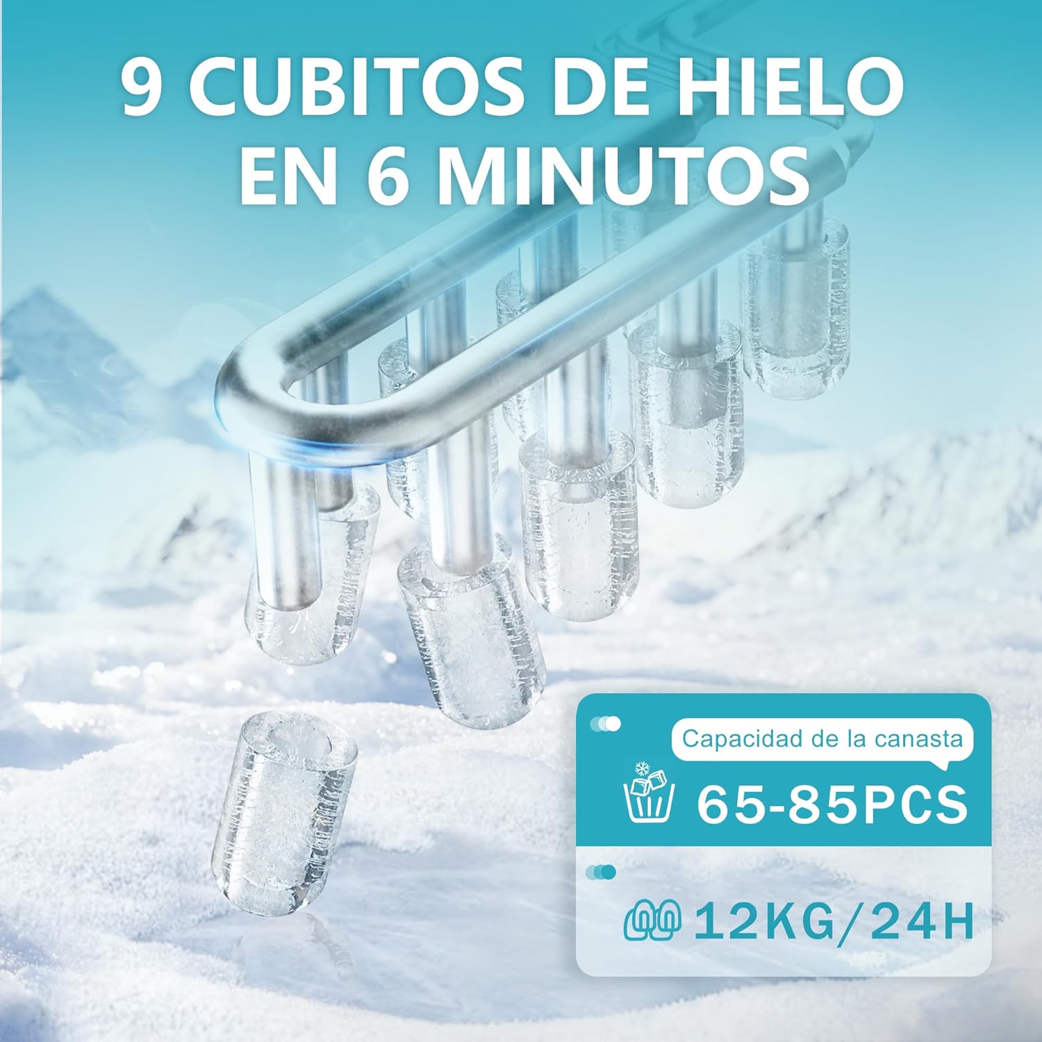 EUHOMY Ice Maker 12kg/24H, 9 Cubes in 6 Minutes, Self-Cleaning Ice Maker, 2 Ice Sizes, with Handle, Ice Shovel and Basket, Suitable for Home/Kitchen/Office/Bar Black - Image 2
