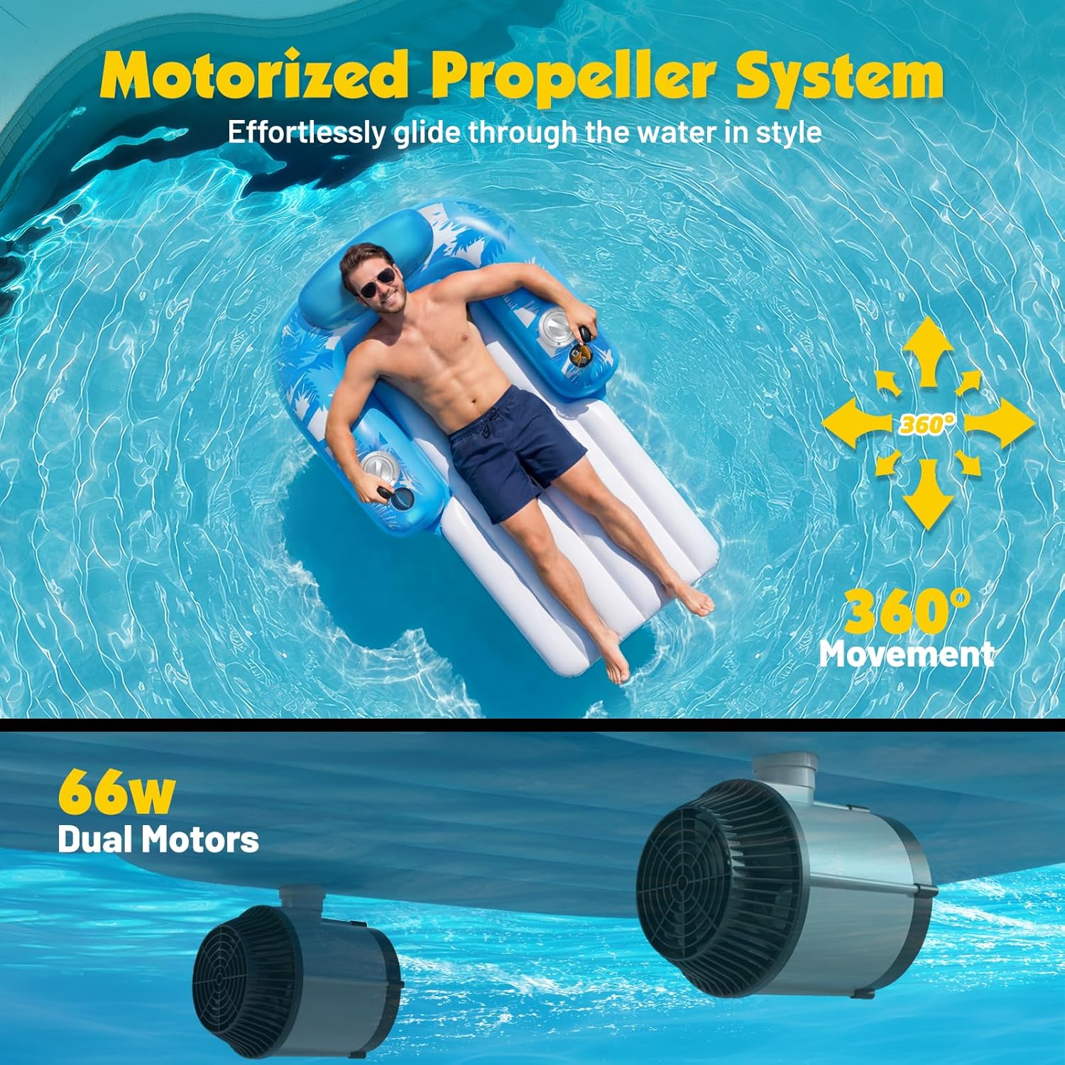 HopeRock Inflatable Motorized Pool Floats for Adults - Rechargeable Pool Lounger with Dual Motors & 2 Storage Compartments, Electric Water Lounger Float, Pool Raft Holds up to250lb, Pool Toys Adults - Image 2